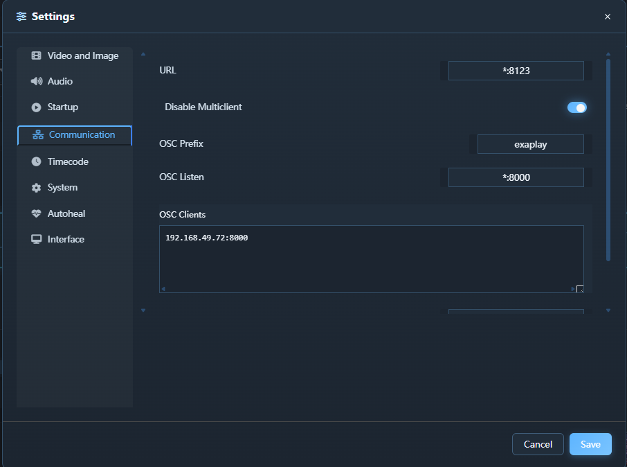 Network settings with port assignments and interface info