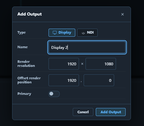 Output configuration panel