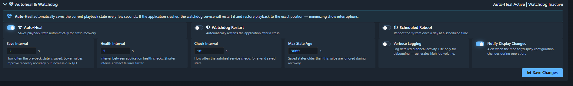 Watchdog status with saved state and recovery log