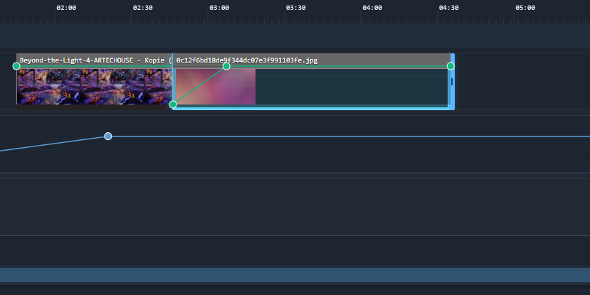 Two clips overlapping with alpha curves at the crossfade region
