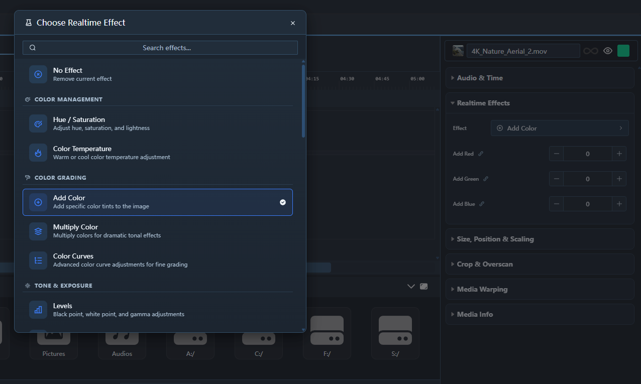 Effects inspector section