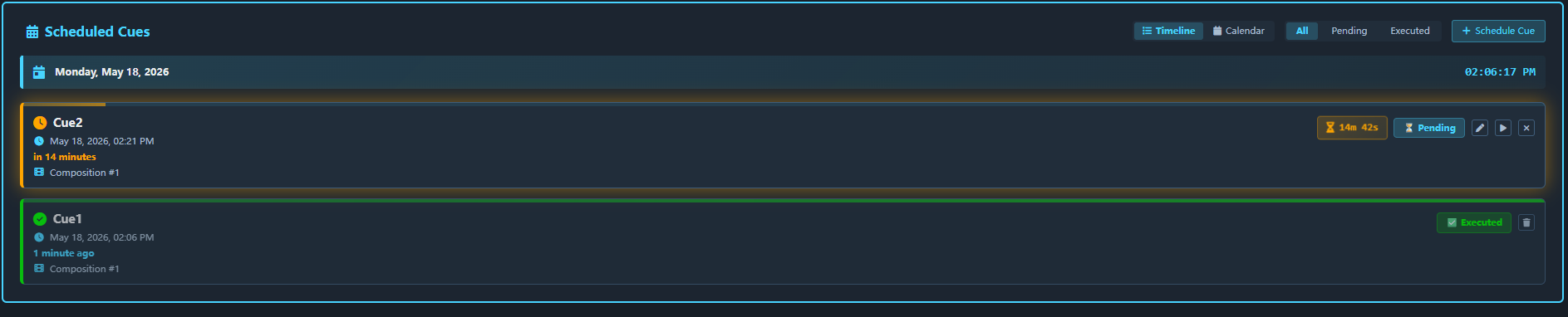 Scheduler timeline with mixed event statuses