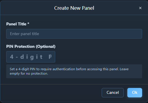 Create panel dialog
