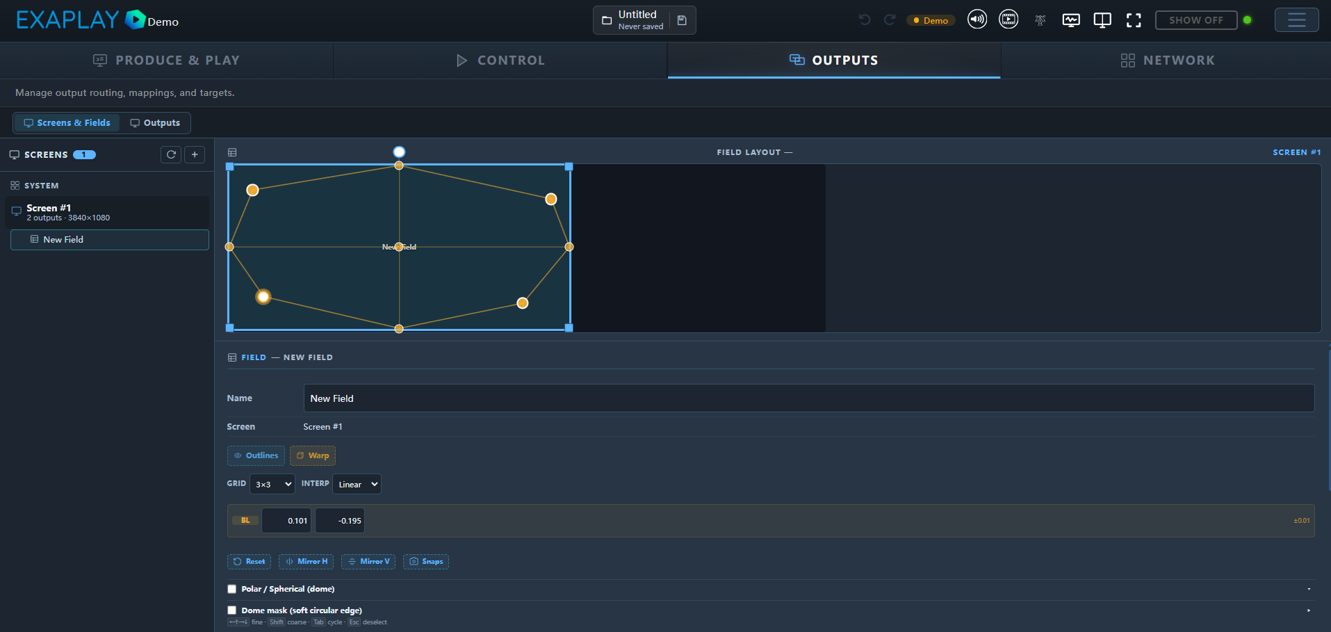 Warp editor with control points